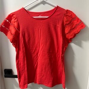 St. John's Bay Orange Short Sleeve Top with Lace Detail